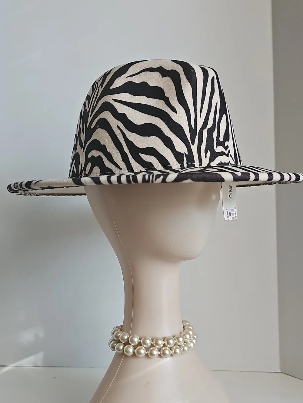 Beloved Millinery Gorgeous Zebra Print Wide Brim Panama Fedora Hat Black & Cream